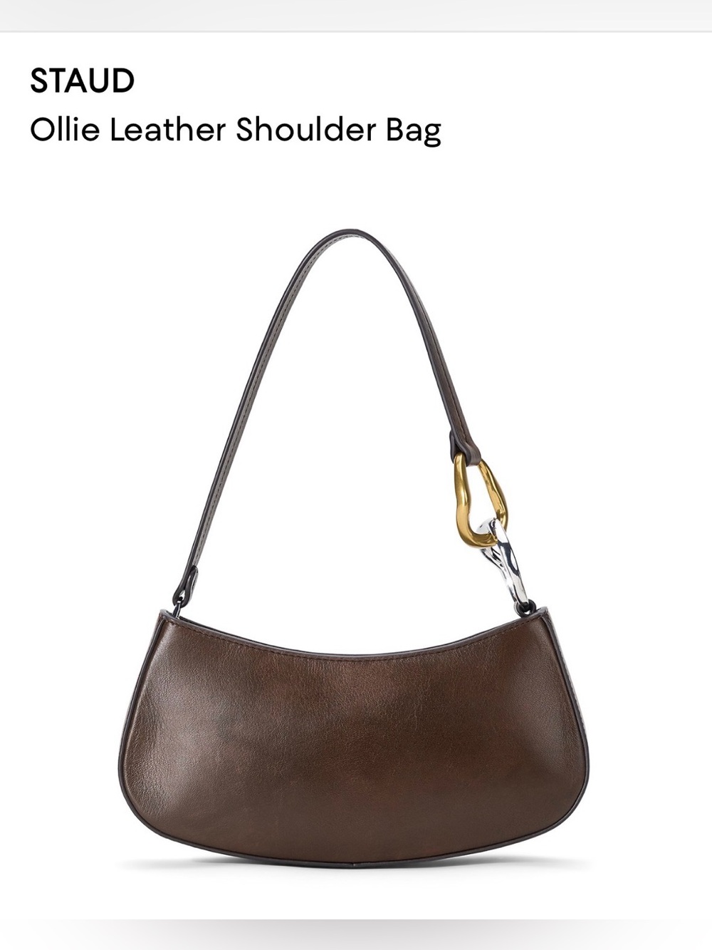 STAUD Ollie Leather Shoulder Bag. Color: Espresso Distressed.
